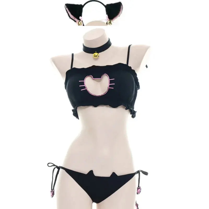 Sexy Cos Cow Cosplay Costume Maid Lolita Bra and Panty Set Stockings Erotic Lingerie Onlyfans Women Naughty Bikini Set