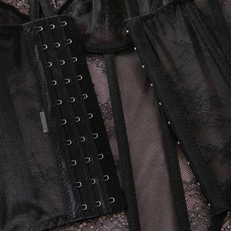 Toucheart Erotic Sexy See-through Lace Sling Women's Fishbone Breast Button Push-up Waist Women Hot Sexy Lingerie with Stockings