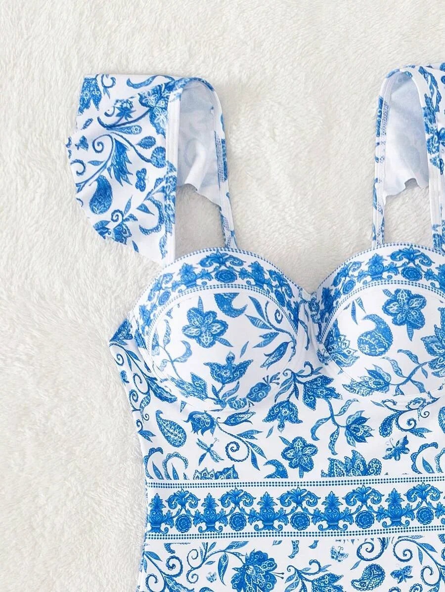 2026 Printed Swimsuit One Piece Ruffle Trim Push Up Swimwear Women Sexy Bathers Bathing Swimming Swim Suit Female Beachwear XXL