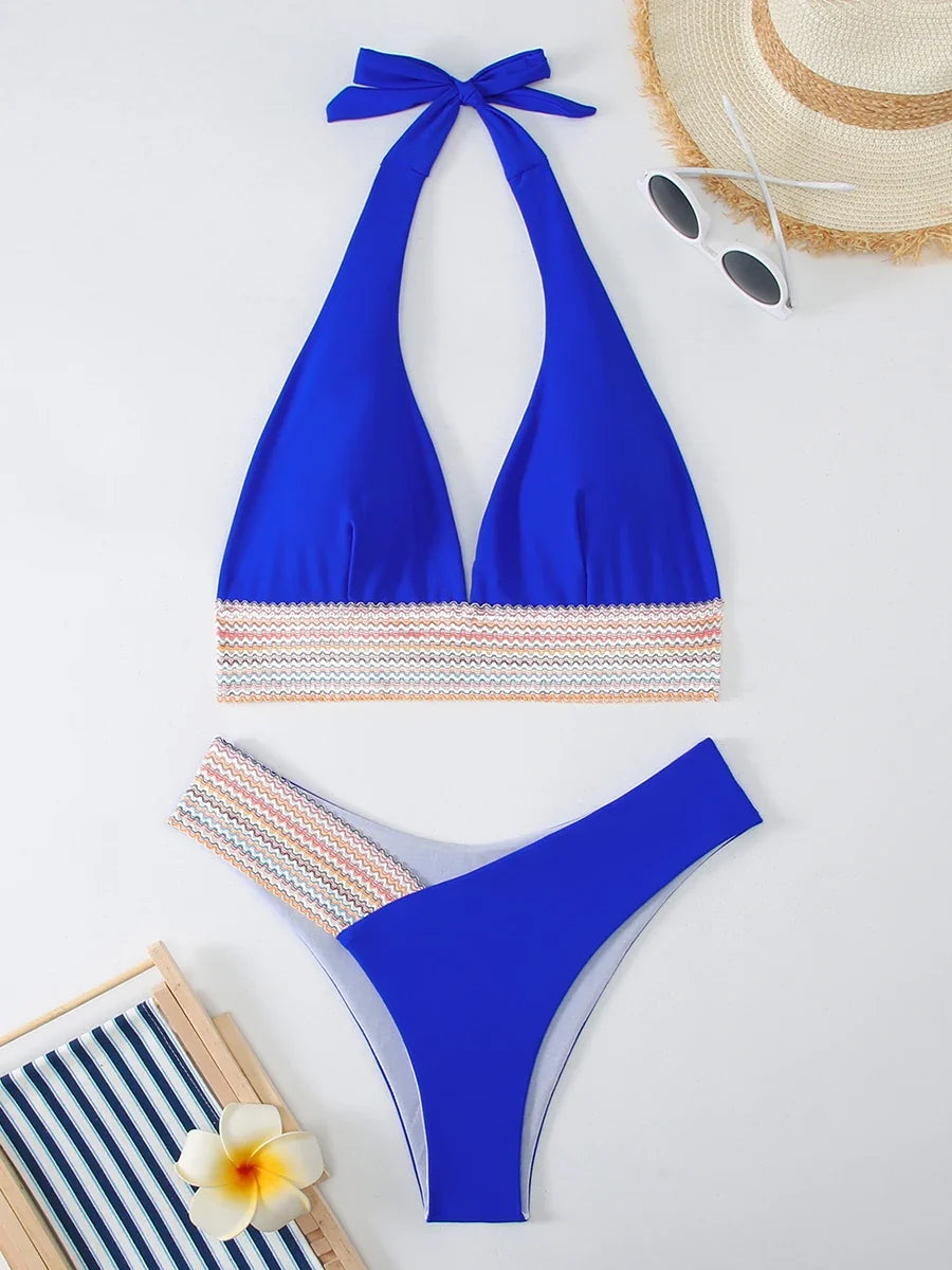 Halter Bikini 2025 Solid Bandage Swimsuit Women Padded High Cut Swimwear Female Bathers Bathing Swimming Swim Suit Beachwear