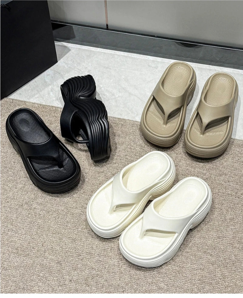 Women Beach Flip Flops Summer Platform Shoes Soft EVA Female Indoor Street Slippers Korean Style Girls Daily Walking Sandals