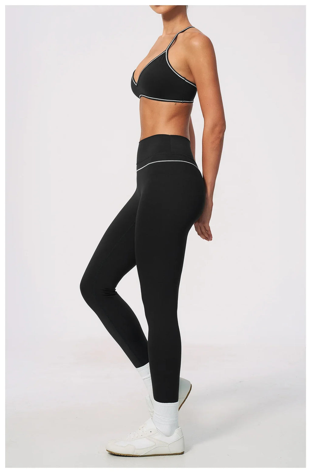 New Yoga Suit Women Color Blocked V-neck I Shape Sports Bra Fitness Clothes Summer Tight Running High Waist Leggings Tracksuit