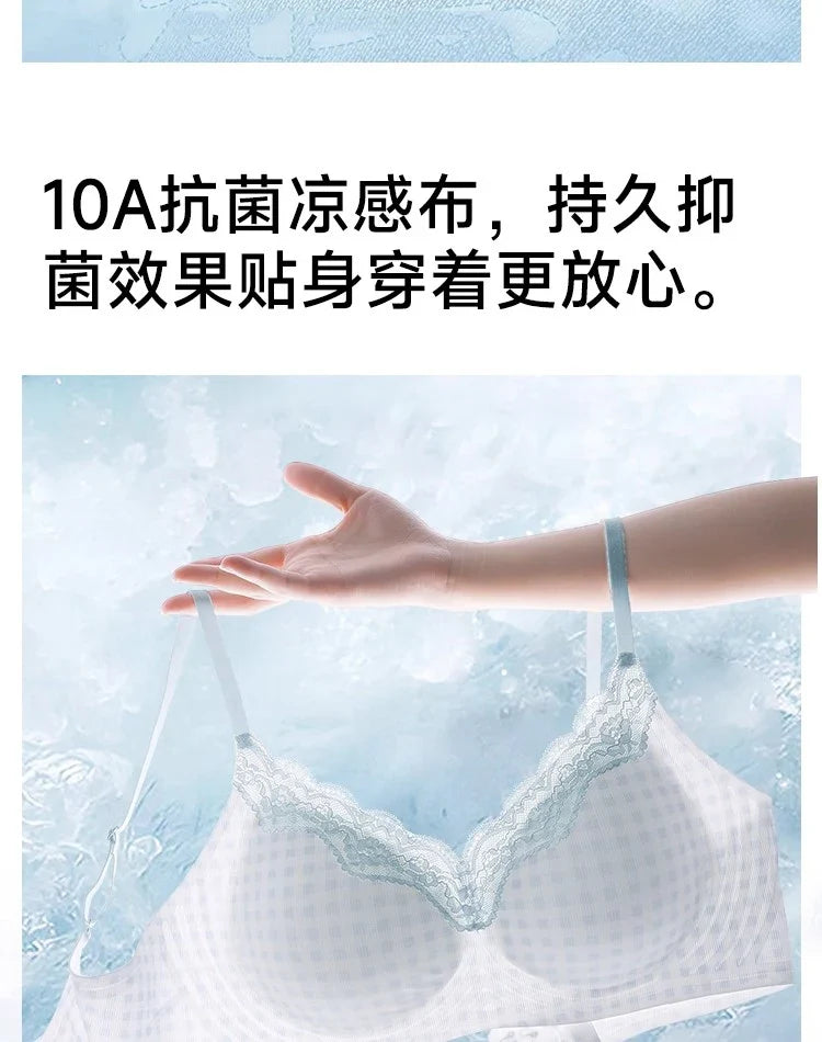 Elegant Summer Seamless Bra Small Breasts, Cooling Wireless Bralette Anti-Sagging, Breathable Comfort & Support Fixed Cup MOYISU