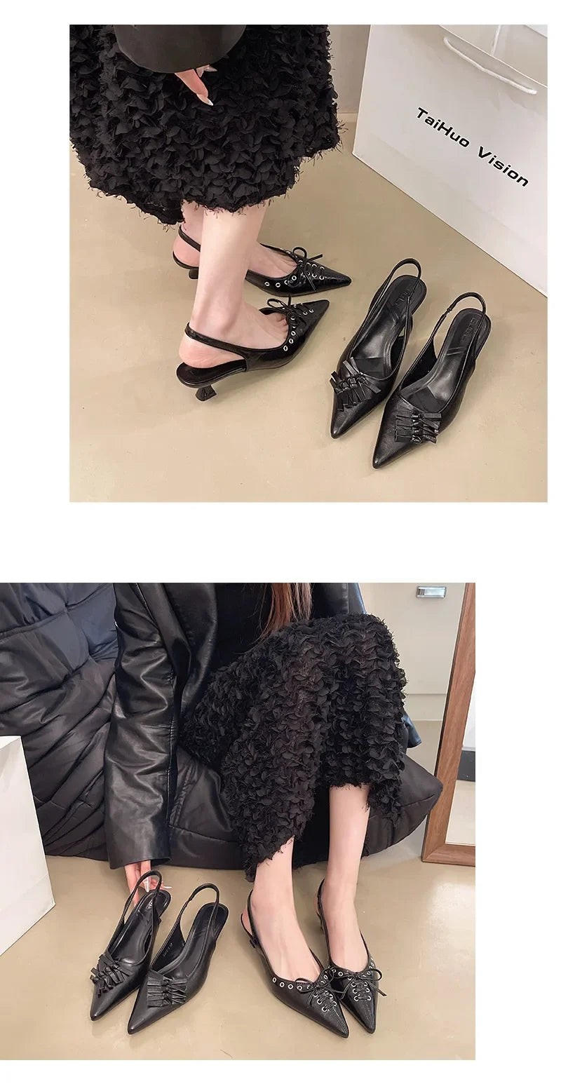 Pointed Toe Slingbacks Sandals Women Elegant Kitten Heel Dress Shoes Shallow Comfy Bowknot Office High Heels Ladies 2026