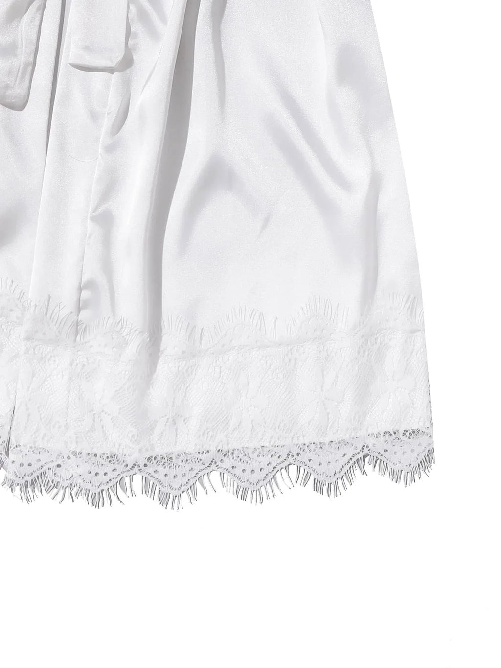 4PCS Women's Long Pajamas Set White Lace Satin Silk Night Lingerie Tops And Shorts Casual Sleepwear Loose Wedding Home Gown