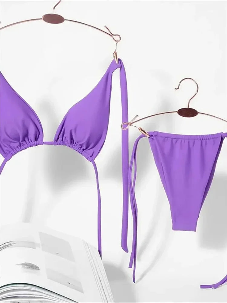 11 Colors Halter Mini Micro Thong Bikini Female Swimsuit Women Swimwear Two-pieces Bikini Set Bather Bathing Suit Swim Beachwear