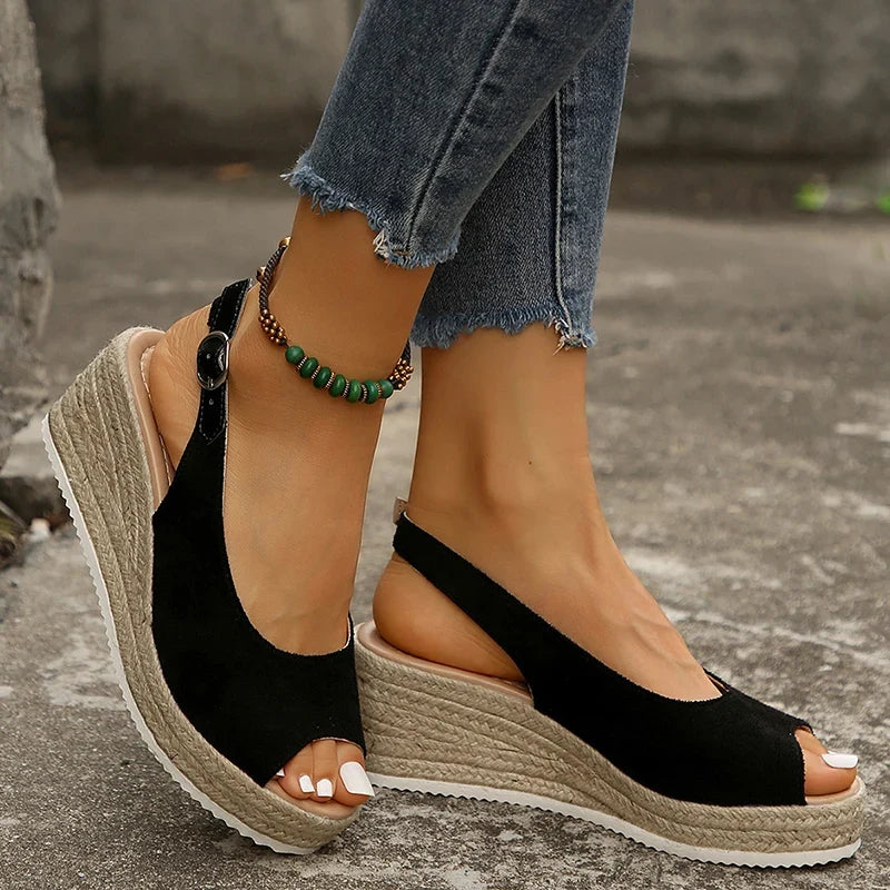 Lightweight Peep Toe Wedges Sandals Women 2026 Summer Back Strap Platdorm Sandles Woman Plus Size 43 Comfy Thick Sole Sandalias