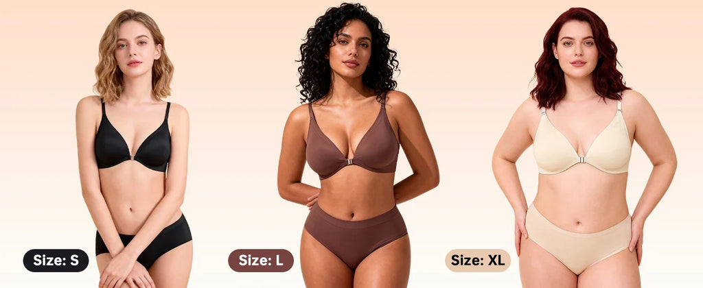 7 Pack Women's Sexy Bra Panties Set Front Closure Seamless Push-Up Wireless with Removable Padding Basic T-Shirt Lingerie