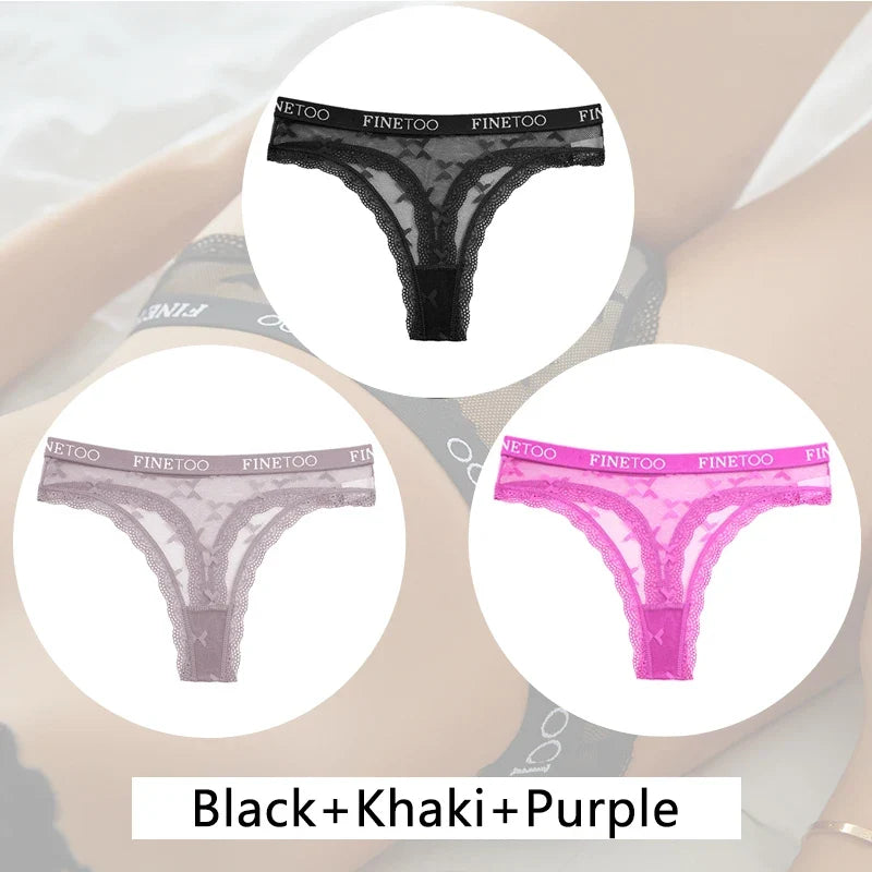 3Pcs/set Lace Thongs Women Floral G-string Underwear Trendy Letter T-Back Underpants Sexy Low Waist Bikini Panties Ladies Panty