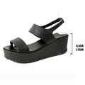 Black Pu Leather Chunky Sandals Women Plus Size 43 Summer Wedge Heels Sandals Woman Casual Slip On Platfrom Sandles Female