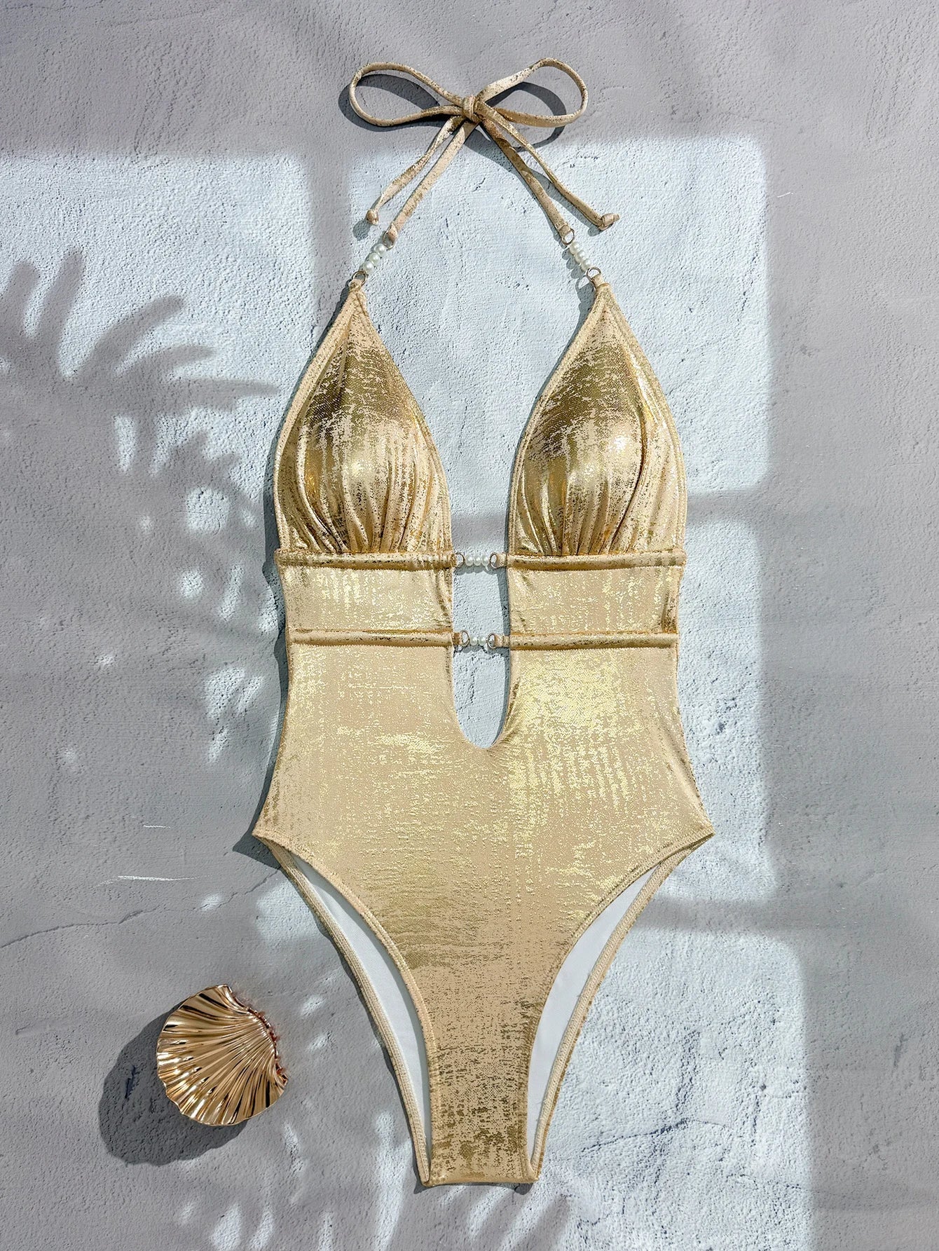 2026 V-neck Hot Stamping Monokini Swimsuit Women One Piece Hollow Swimwear Female Sexy Bathers Bathing Swimming Swim Suit Beach