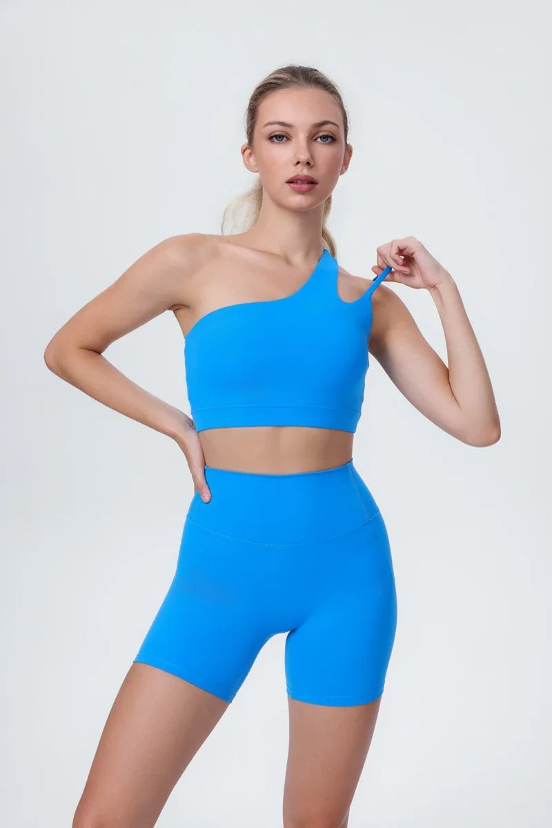 DIA FIT JOY Yoga Sports Bra Single Shoulder Irregular Strap Naked feel Sensation Beautiful Back Design Comfortable Breathable