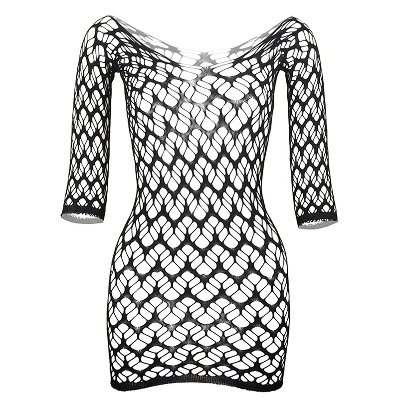 Ladies Long Sleeve Sheer Mesh Cover Up Dress, Stylish See-Through Fishnet Beachwear  For Summer Vacation
