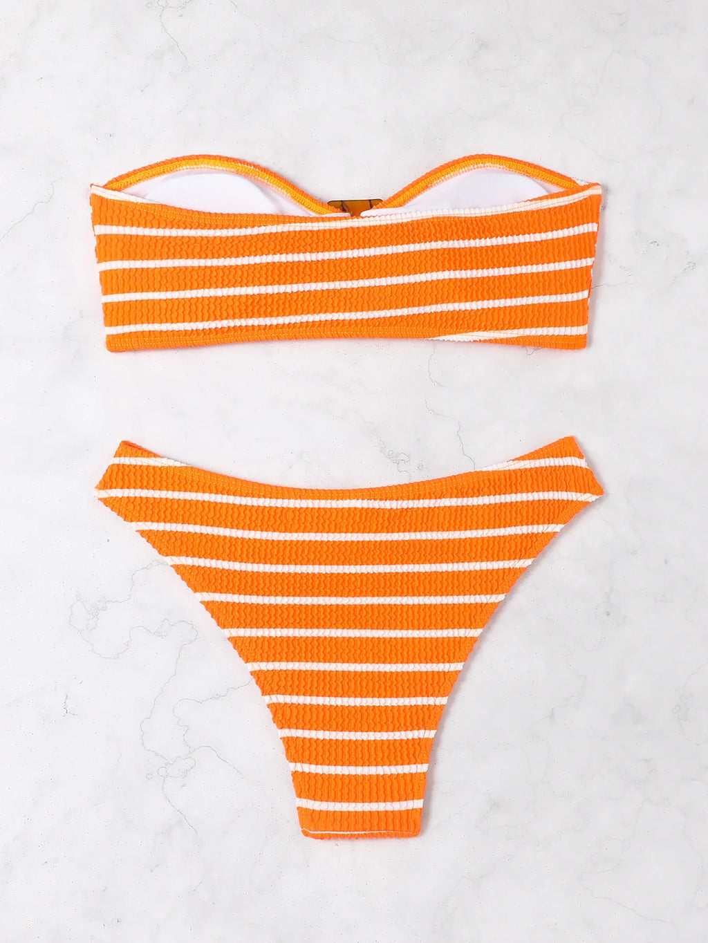 Striped Textured Bandeau Bikinis 2025 Women Sexy Swimsuit Push Up Swimwear Female Bathing Suit Swimming Summer Beachwear