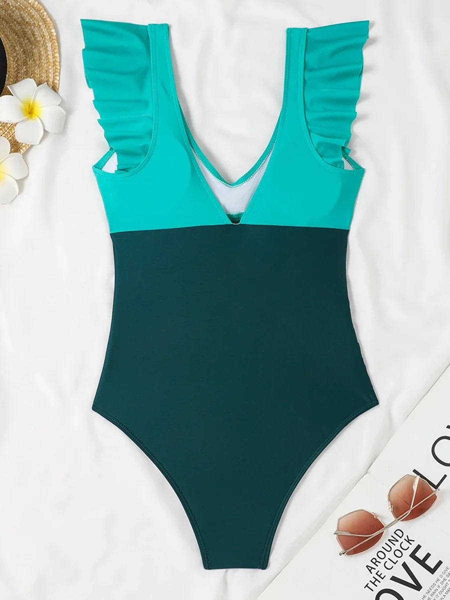 2026 Hollow Out Cross Ztvitality Swimsuit One Piece Solid Ruffle Swimwear Women Bathing Swimming Swim Suit Female Beach Wear