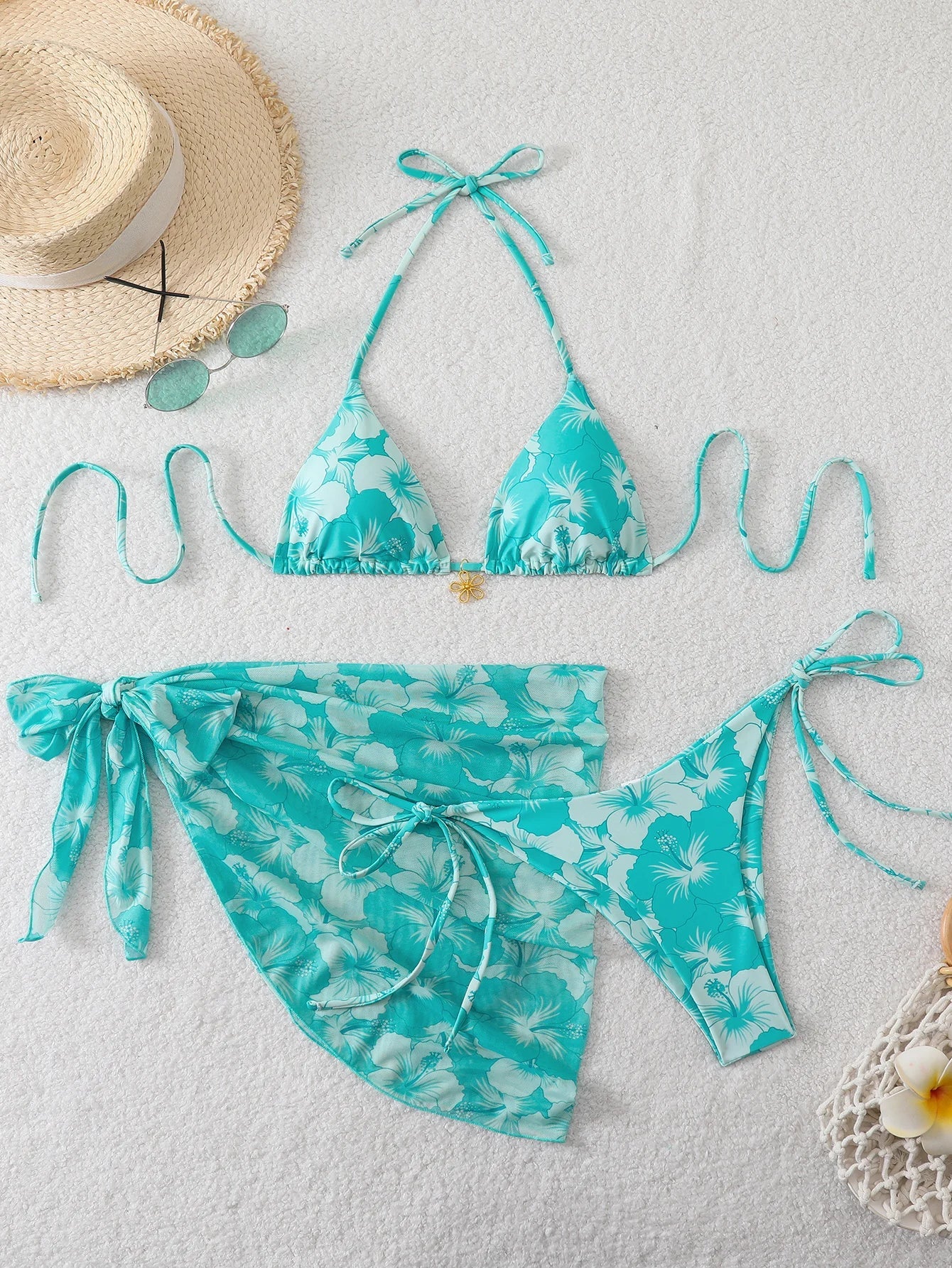 Halter Triangle String Bikinis 2026 Women Sexy Printed Swimsuit 3 Pieces Swimwear Female Bathers Bathing Swimming Swim Suit