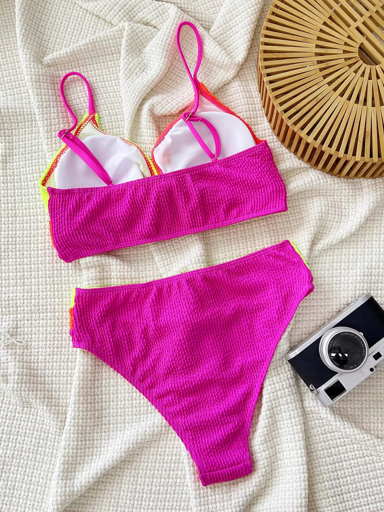 sexy ribbed patchwork cross bikinis sets two pieces high waist thong color block swimsuit bathing suit swimwear biquini bakini