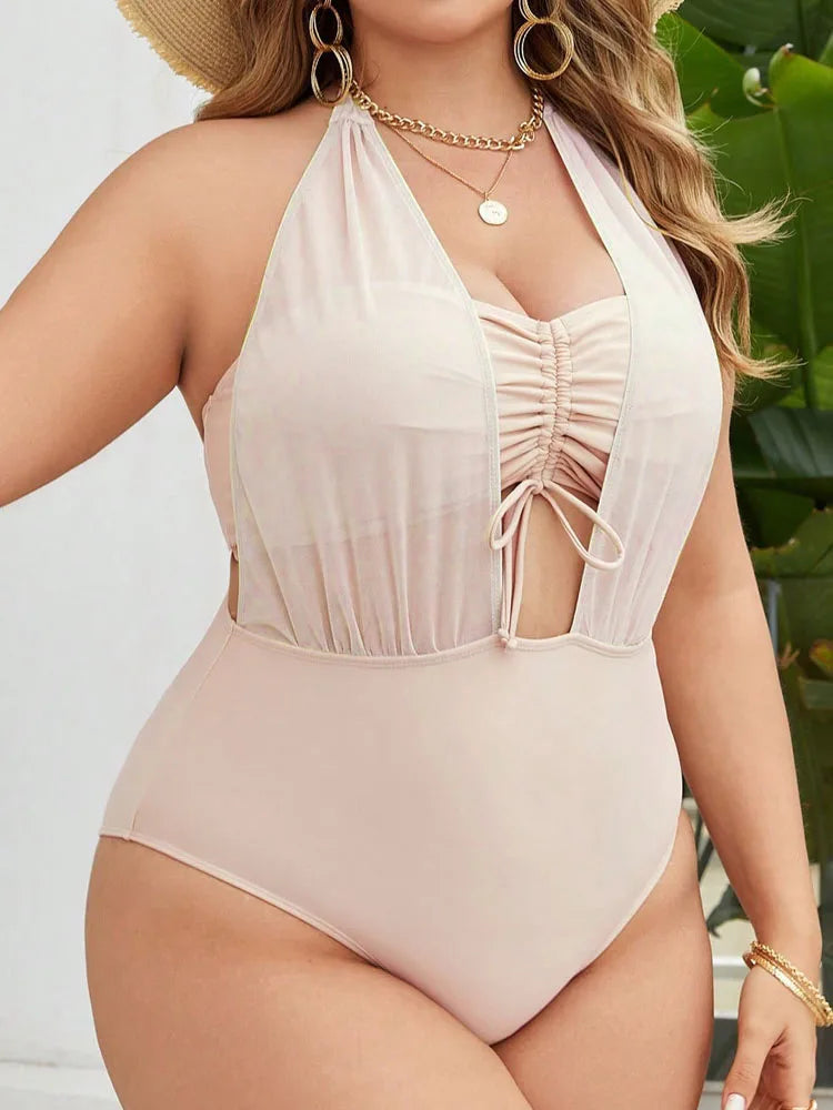 VigoJany 2026 Solid Patchwork Plus Size Swimwear Women Push Up Hollow Large One Piece Swimsuit  Beach Chubby Big Bathing Suit