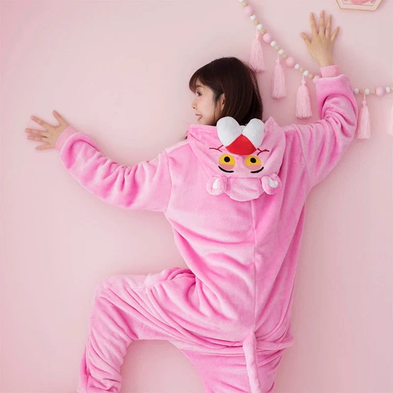 Pink Leopard Kigurumi Unicorn Pajamas Sets Flannel Animal Pyjamas Ladies Winter Nightie Sleepwear Homewear Cosplay Slipper