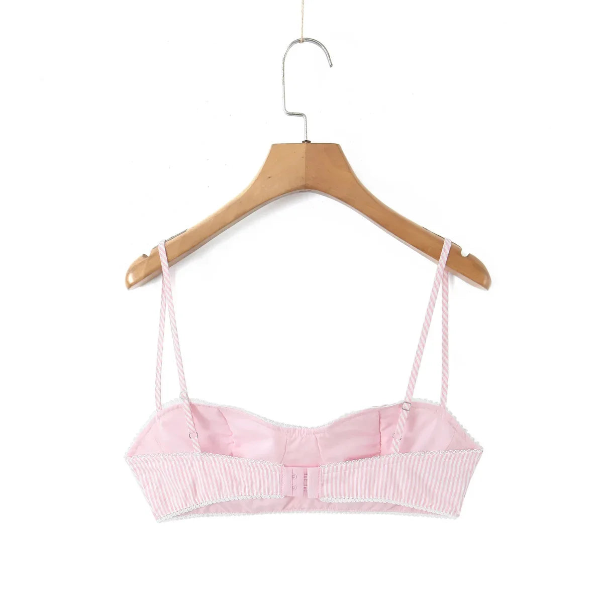 Striped Bra For Women Straps Lace Trim Sweetheart Neckline Lightly Padded Cups Cotton Fabric For Stylish Style Girl Elegant 4UU5