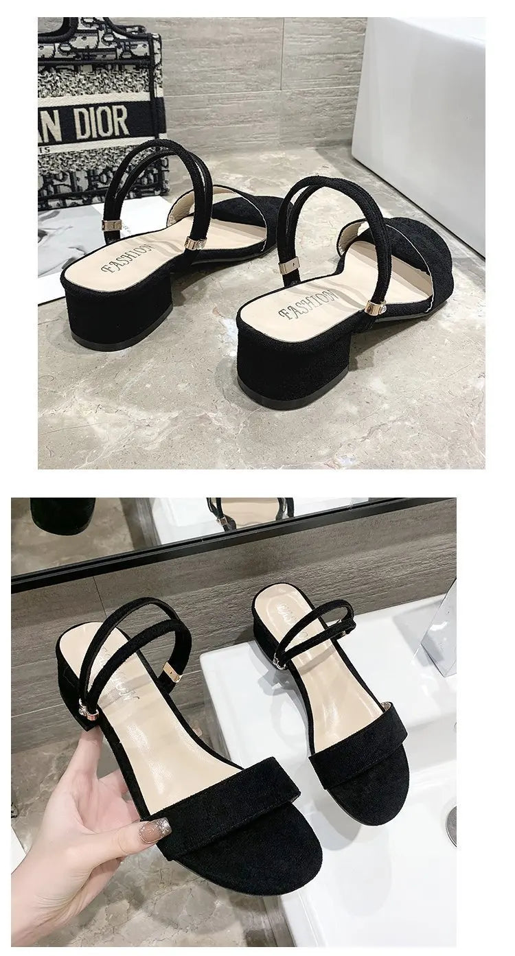 Women Sandals Chunky Heels Slides Summer 2026 Elegant Shoes Women Slipper Big Size 34-42 Fashion Summer Sandal Women