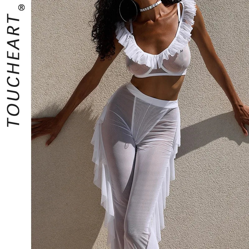 Toucheart Erotic Lingerie Versatile Hot Girls See-through Mesh Hollow Bodyshaping Pure Desire Sexy Delicate Underwear Split Kit