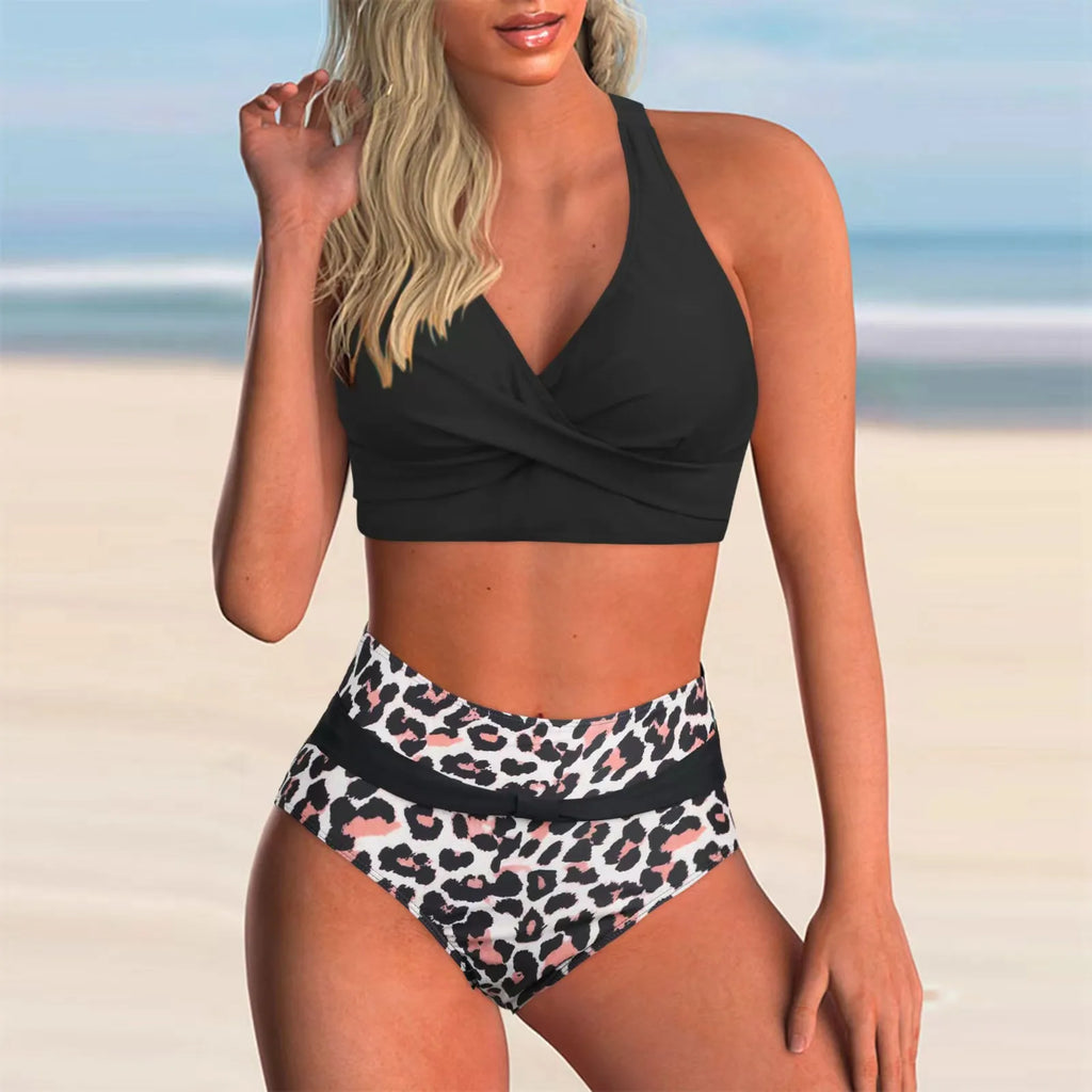 Vintage Hot Pink Gradient Tankini Set 2026 Women Bikini Cross Push Up High Waist Swimsuit Beach Bathing Suit Two Piece Swimwear