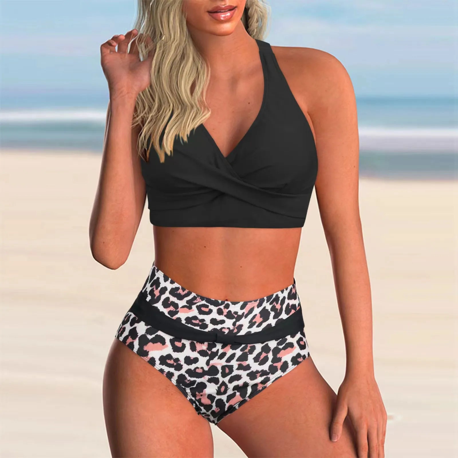 Vintage Hot Pink Gradient Tankini Set 2026 Women Bikini Cross Push Up High Waist Swimsuit Beach Bathing Suit Two Piece Swimwear