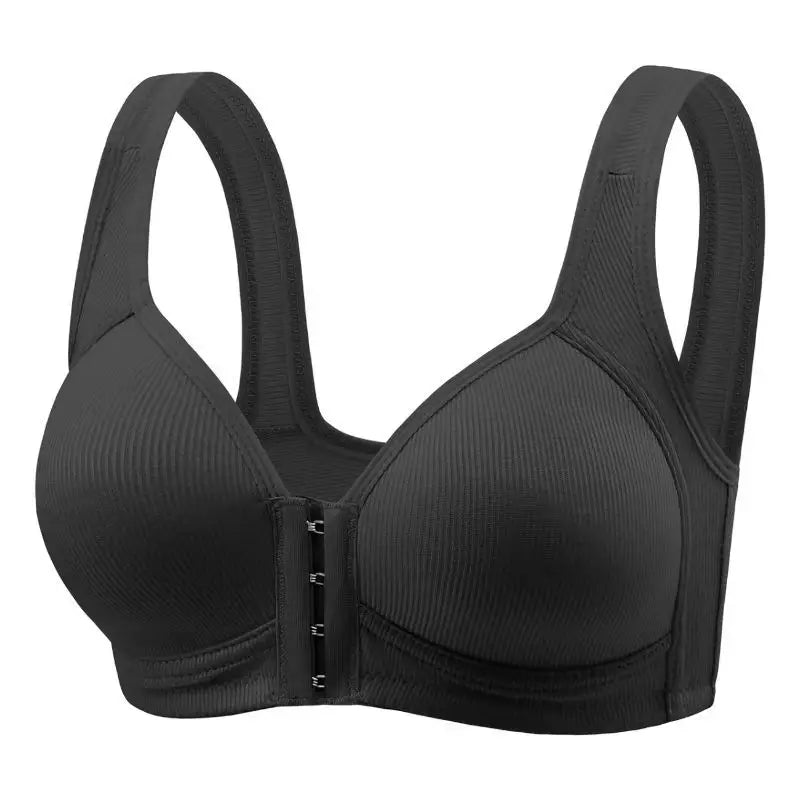 Women's Bra Wire-Free Front Closure Solid Color Full Coverage Fixed Cups More Considerate for Middle-Aged And Elderly Individual
