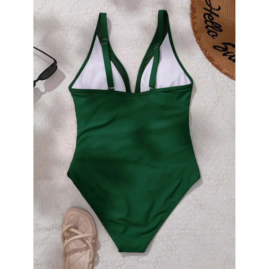 S - XL New Sexy Mesh Sheer V Neck Women Swimwear One Piece Swimsuit Female High Leg Cut Monokini Bather Bathing Suit Swim V5136
