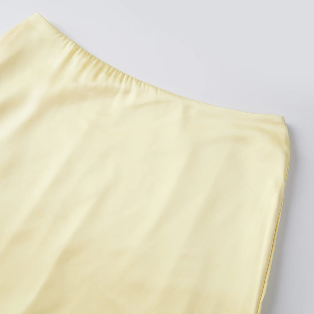 Women Solid Color Satin Long Skirs Elegant Low Waist Lace Patchwork Flowy Summer Skirt for Casual