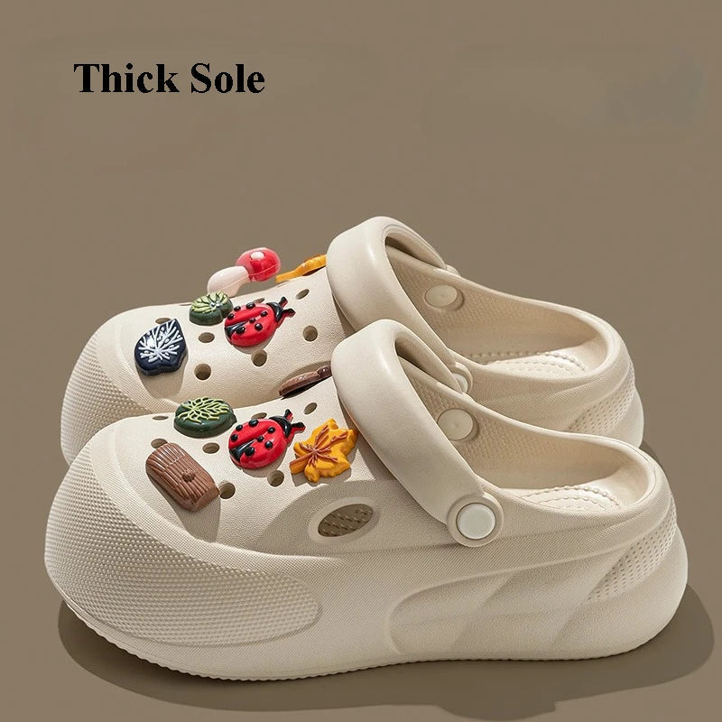 Women Fashion Clogs DIY Cartoon Charms Platform Shoes Woman Home Street Slippers Soft EVA Girls Daily Walking Beach Sandals
