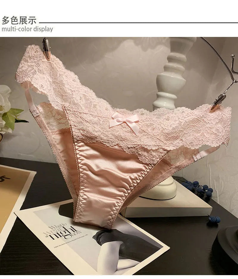Women's Briefs Satin Lace Sexy Women's Underwear Low Waist Transparent Hollow Out Panties Breathable Soft Seamless Lingerie