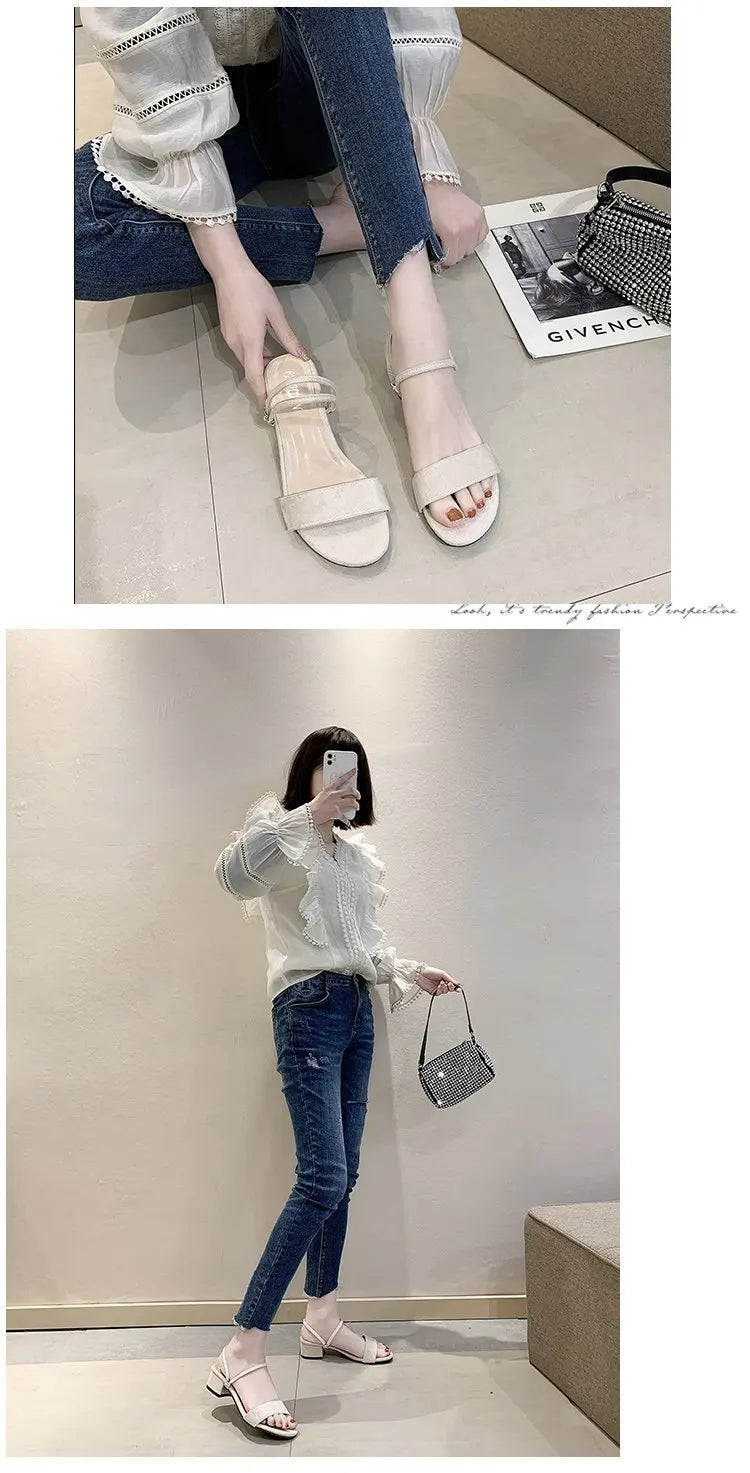 Women Sandals Chunky Heels Slides Summer 2026 Elegant Shoes Women Slipper Big Size 34-42 Fashion Summer Sandal Women