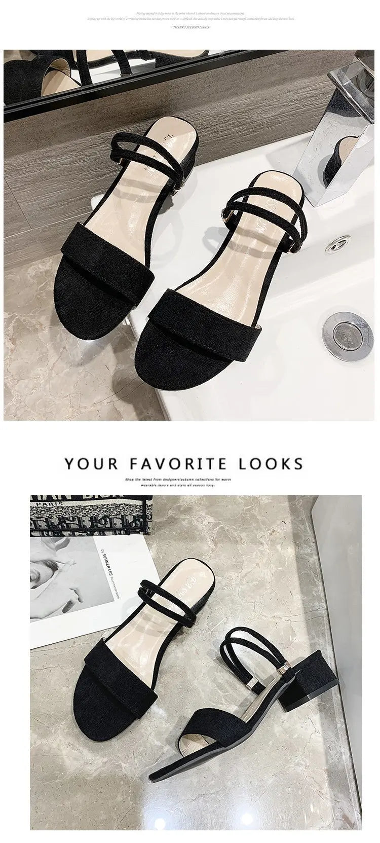 Women Sandals Chunky Heels Slides Summer 2026 Elegant Shoes Women Slipper Big Size 34-42 Fashion Summer Sandal Women