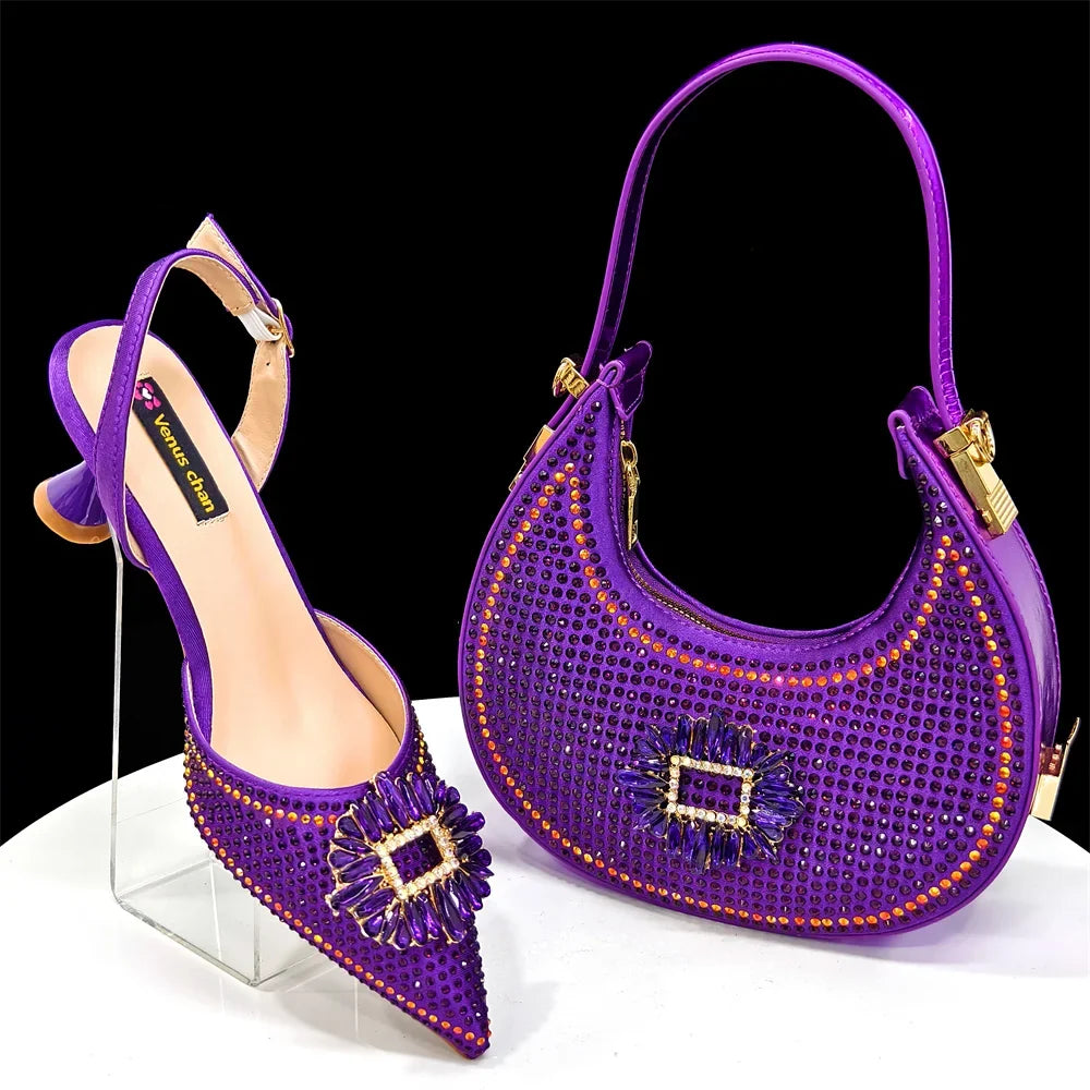 doershow Italian Shoes And Bag Sets For Evening Party With Stones Italian Leather Handbags Match Bags!  HFG1-21