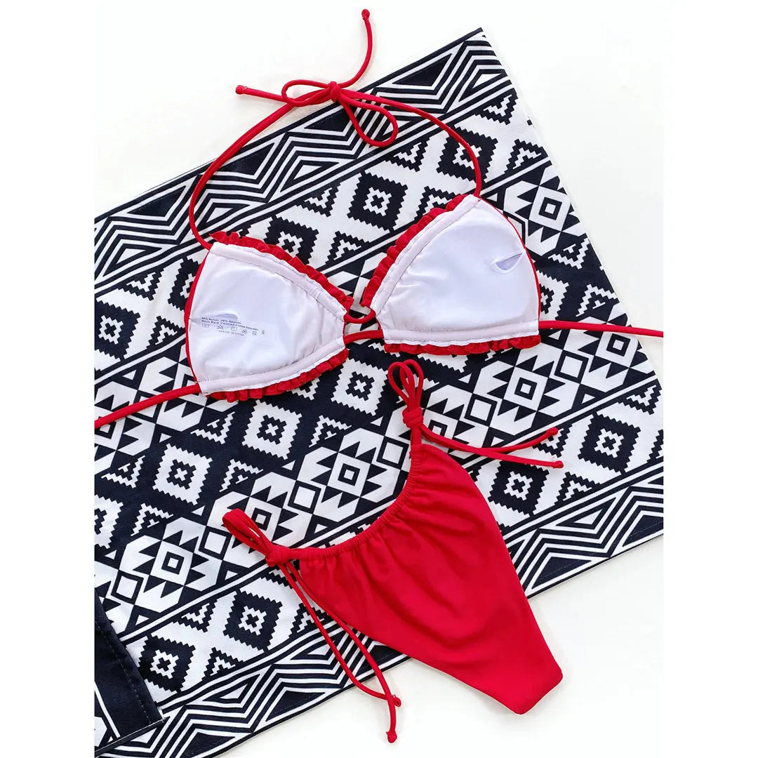 Sexy Ruffled Frilled Pleated Ruched Bikini Women Swimwear Female Swimsuit Two-pieces Bikini Set Bather Bathing Suit Swim V3239