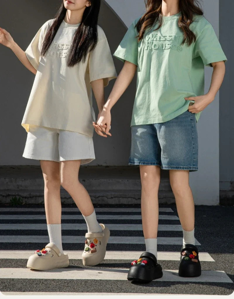 Women Fashion Clogs DIY Cartoon Charms Platform Shoes Woman Home Street Slippers Soft EVA Girls Daily Walking Beach Sandals