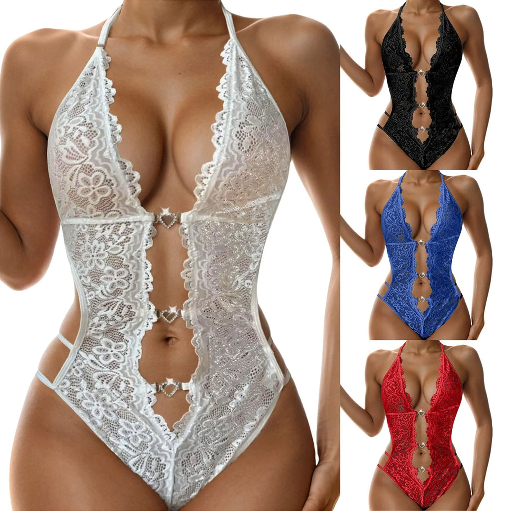 Sexy Bodysuit Lingerie Baby Doll Sheer Women Crotchless Ultra Deep V Porn Sex Suit Underwear Exotic See Through Erotic Costumes