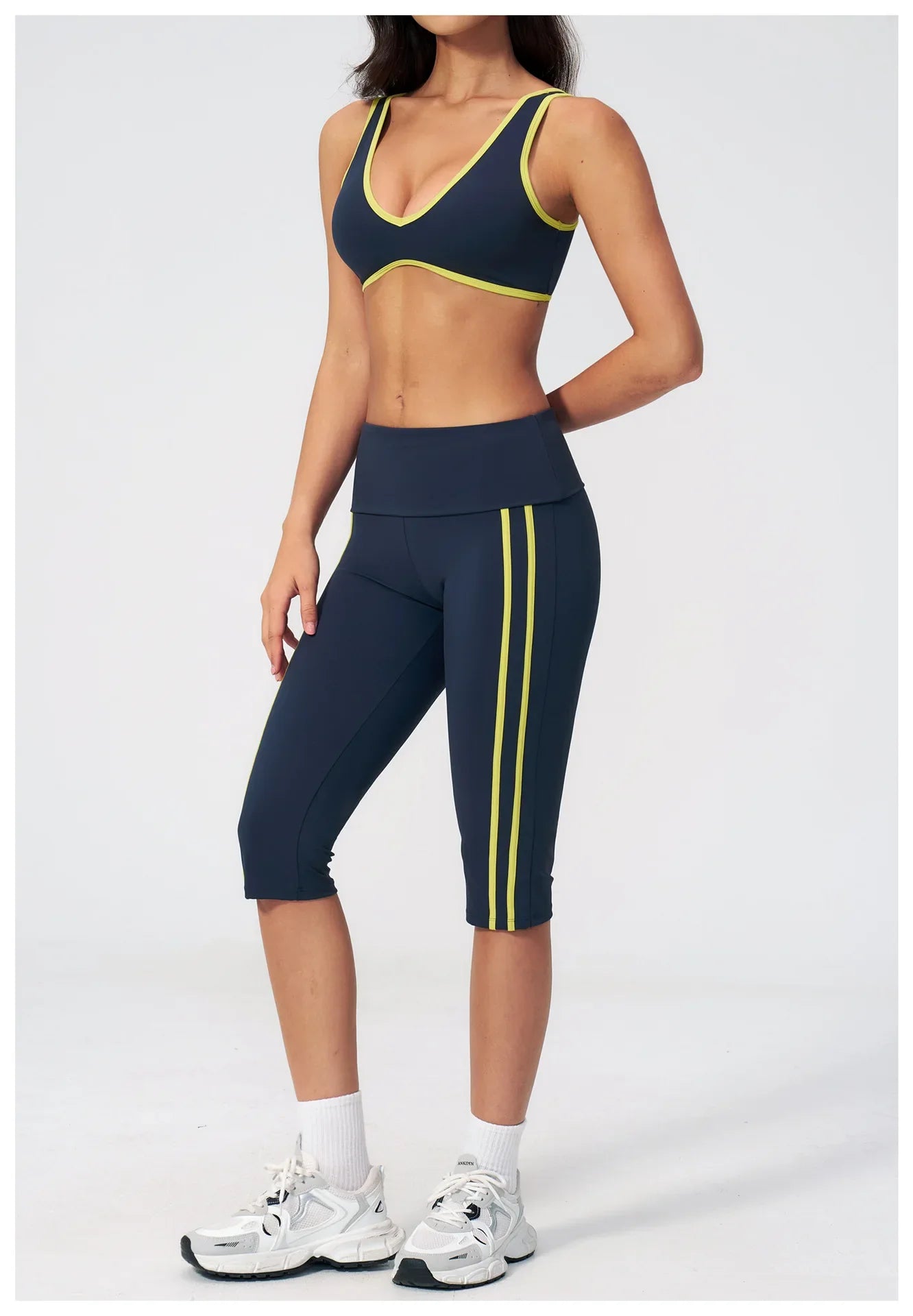Summer Color Blocked Yoga Sets Women Slim Sports Bra High Waist Pants Fitness Suits Outwear Gym Running Push Up Workout Clothes