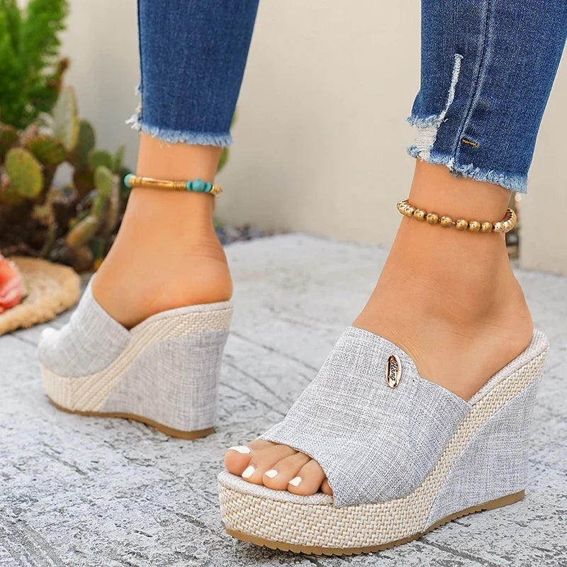Vinatge Chunky Platform Sandals Women 2026 Summer Peep Toe Wedges Slippers Woman Plus Size 42 Thick High Heels Sandles Female