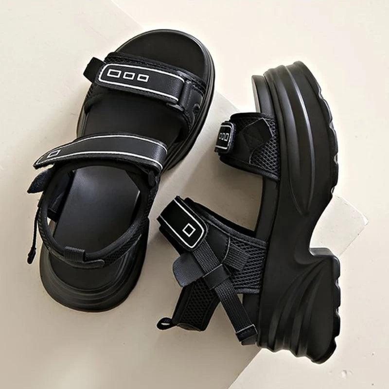 Silver Chunky Platform Sandals for Women Summer Wedge Heels Sport Sandals Woman Comfortable Thick Bottom Casual Sandles Female