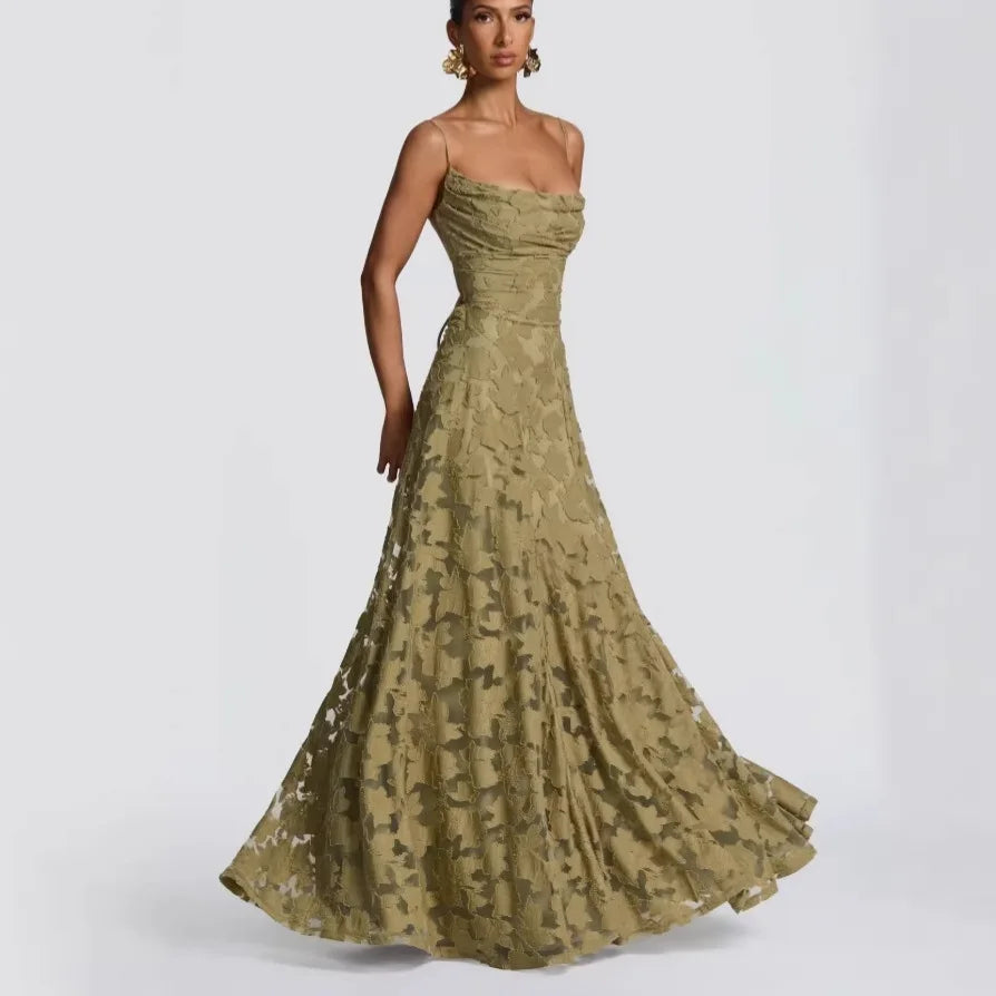 New Style Sexy Slim-fit High-waisted Dress With Back Straps Jacquard Over-the-knee Long Dress For Women Pure Desire Dress AWPU