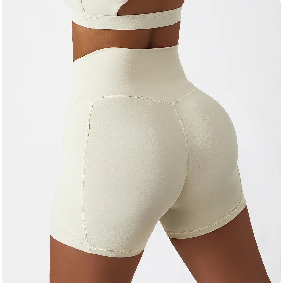 Comfortable Skin Friendly Summer High Waist Yoga Shorts Gym Hip Lift Pants Pocket Breathable Running Cycling Sports Shorts Women