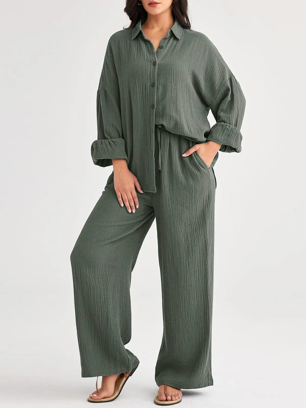 2026 Spring and Summer Casual Suit New Fashion Suit Loose Casual Top Wide Leg Pants Two-piece Set for Women
