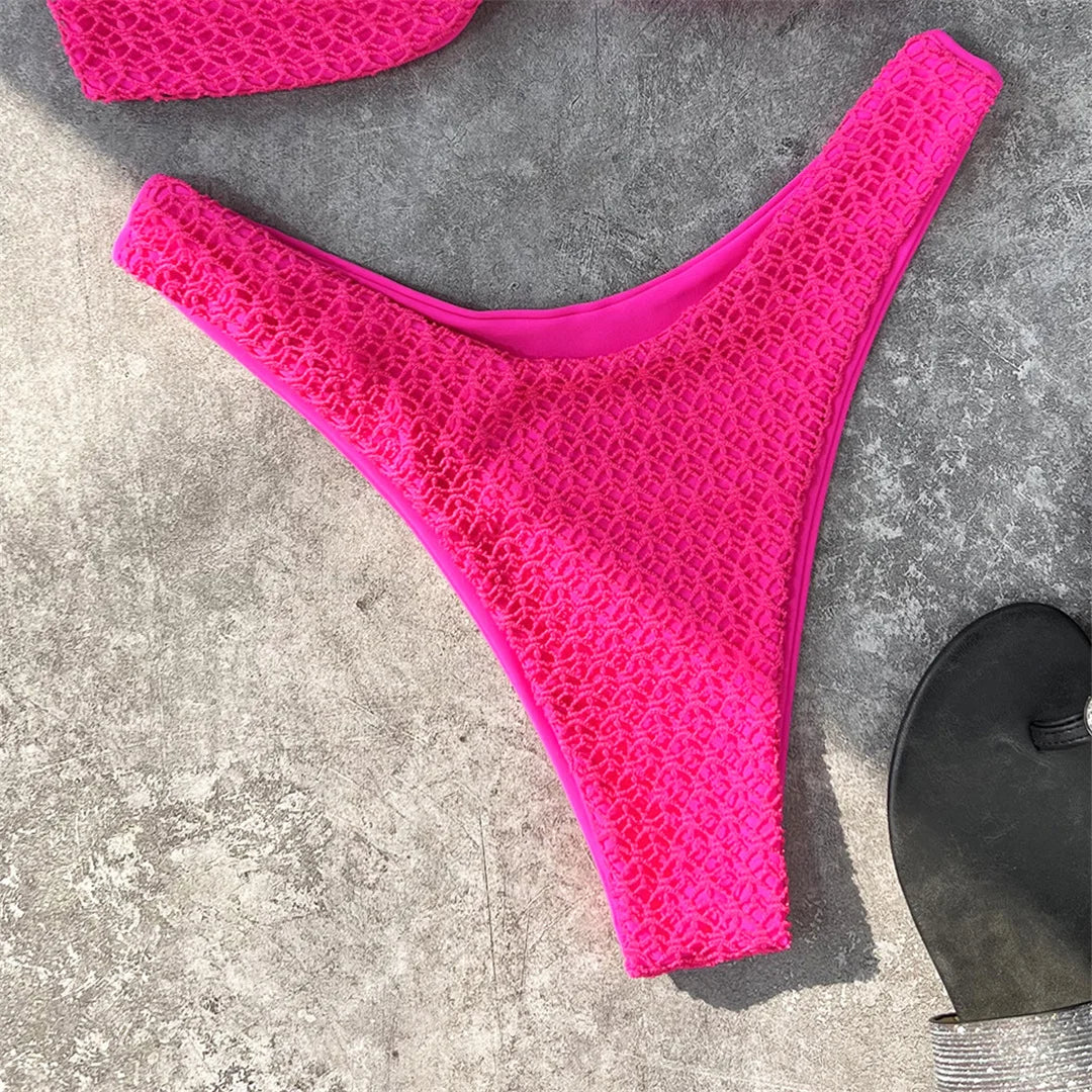 Sexy Wrinkled Bandeau Strapless Bikini Women Swimwear Female Swimsuit Two-Pieces Bikini Set Bather Bathing Suit Swim Lady V3367L