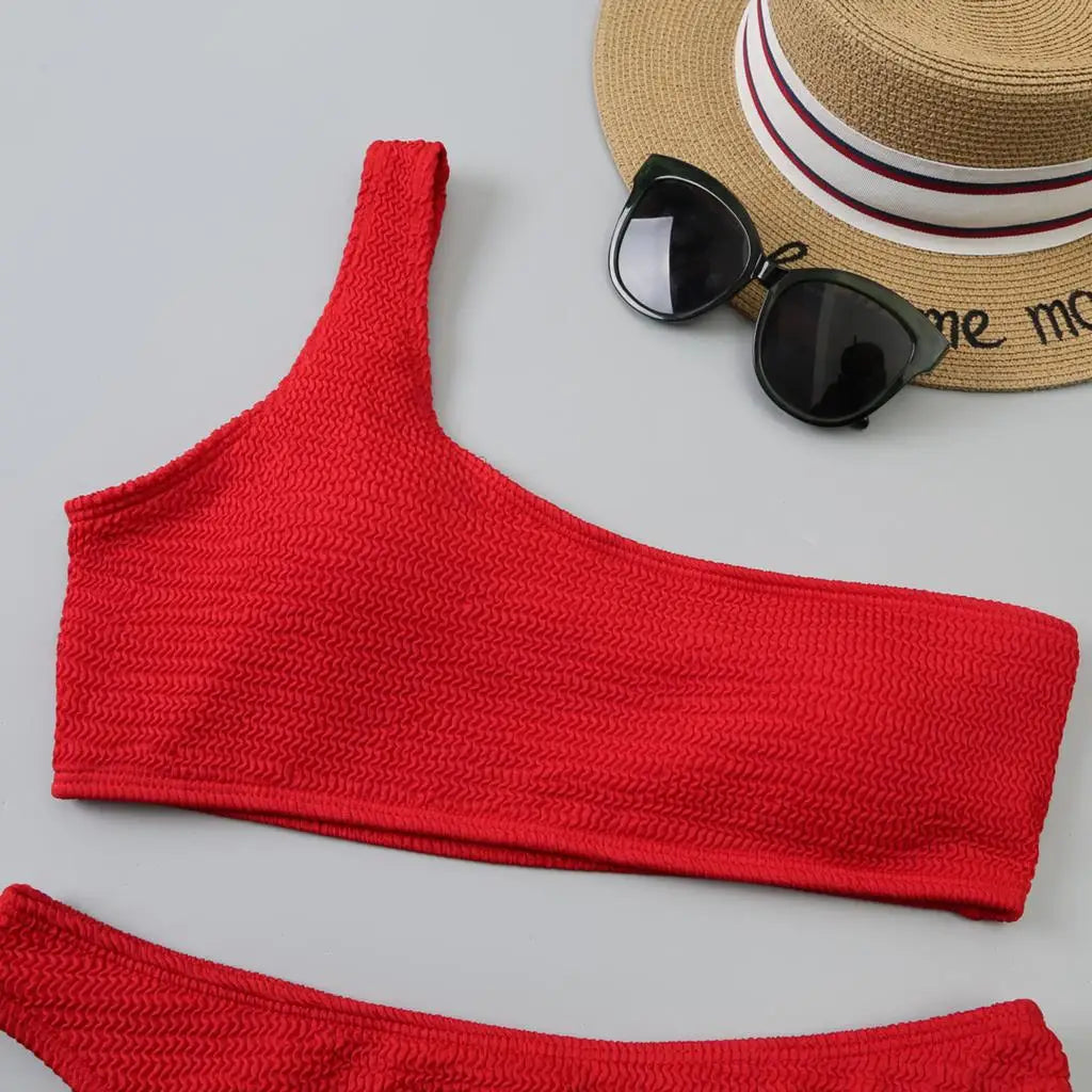 One Shoulder Bikinis 2026 Women Sexy Swimwear Female Brazilian Swimsuit Solid Beachwear Bathers Bathing Swimming Swim Suit