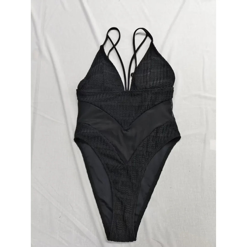 S - XXL 5 Colors V Neck Mesh Sheer Women Swimwear One Piece Swimsuit Female High Leg Cut Monokini Bather Bathing Suit Swim V6168
