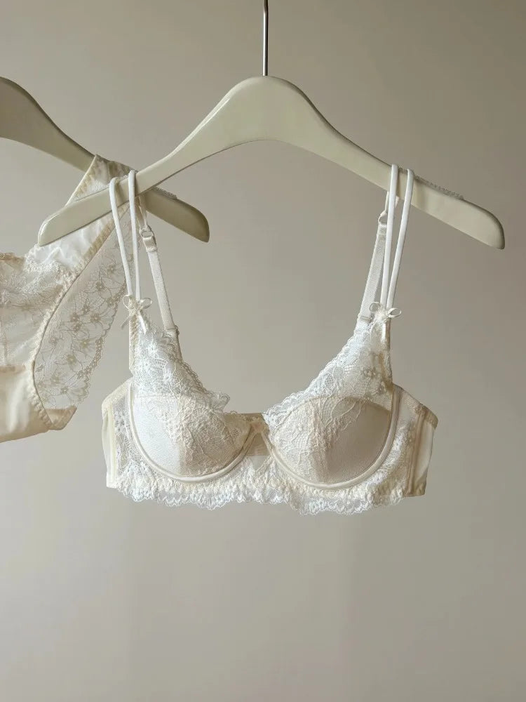 French Inspired Minimiser Bra Women Sexy Lingerie Set Large Chest Support Thin Comfort Half Cup Soft Underwire Anti Sagging