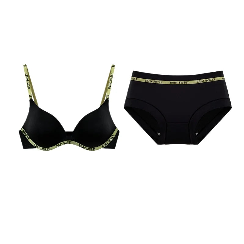 Wireless Non Padded Bra Set for Small Bust Seamless Comfort Bralette & Briefs Pure Elegant Ladies Intimates Teen Girls Underwear